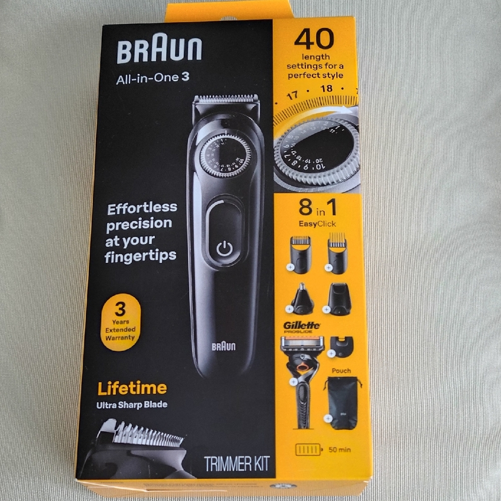 Braun All In One Series, 8 In 1 Trimmer Cordless Washable Hair Beard Razor